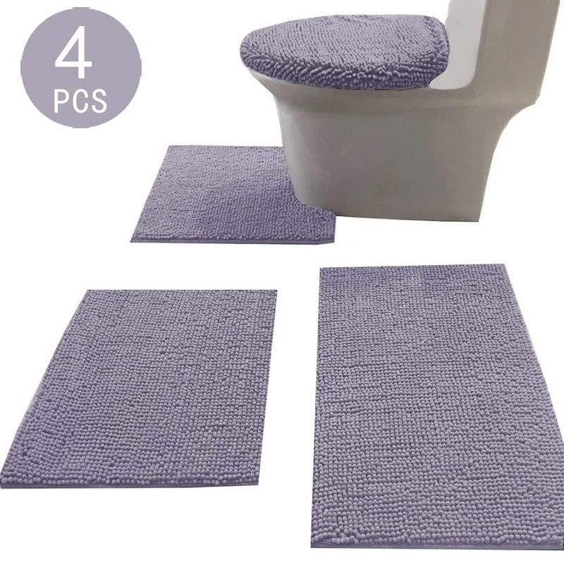 Madeals Chenille Bath Rug Set with Toilet Lid Cover and U-Shaped Toilet Floor Rug, Grey - Image 2